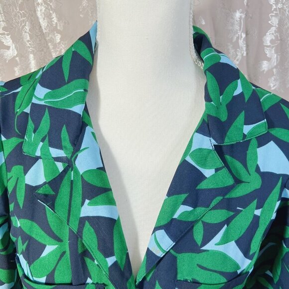 Walter Baker Valencia Dress in Green Short Sleeve Button Up Leaf Print Size M - Picture 4 of 13
